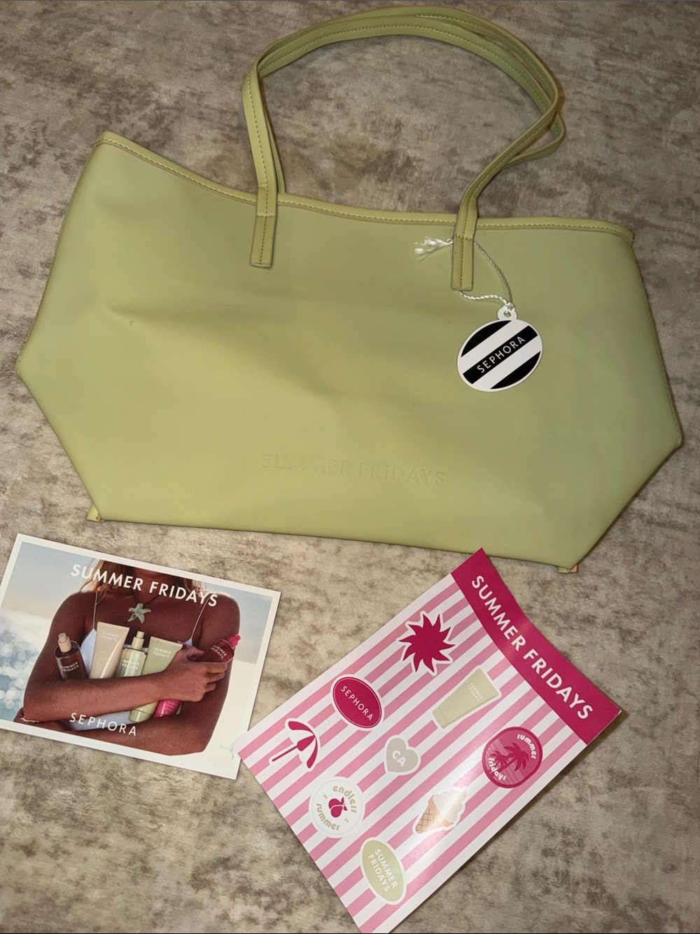 Summer fridays tote bag brand new with stickers and post card